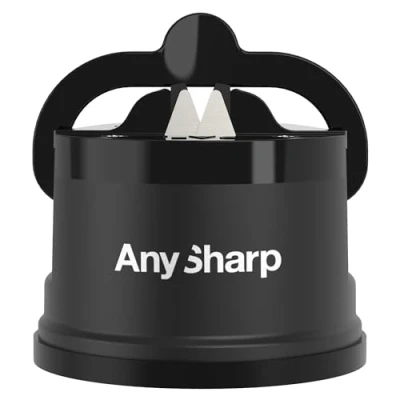 Image of AnySharp Knife Sharpener, Hands Free Safety, PowerGrip Suction, Safely Sharpens All Kitchen Knives, Ideal for Hardened Steel &amp; Serrated, World&#039;s Best, Compact, One Size, Black