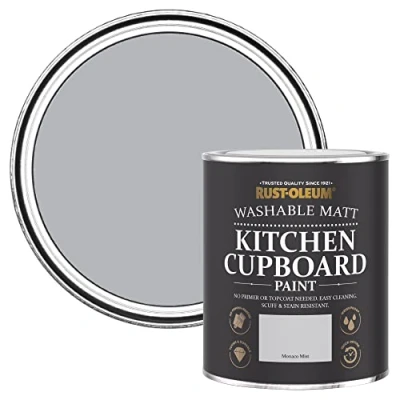 Image of Rust Oleum Grey Kitchen Cupboard Paint in Matt Finish Monaco Mist 750ml