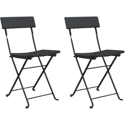 Image of vidaXL Folding Bistro Chairs 2 pcs Black Poly Rattan and Steel