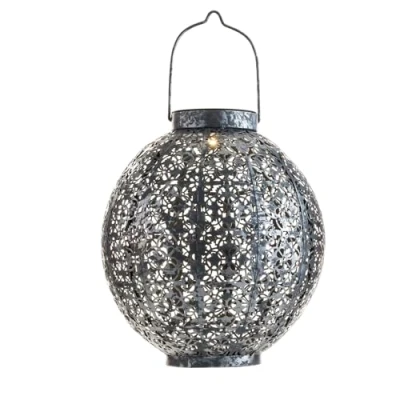 Image of Pauleen 48069 Sunshine Aura Solar Lantern in Moroccan Silver for Outdoor use Balcony or Garden