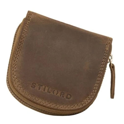 Image of STILORD &#039;Cash&#039; Mini Leather Coin Purse for Men Women Change Wallet Small Money Pouch Pocket in Genuine Leather, Colour:Middle Brown