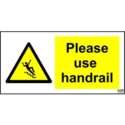 Image of Warning Please use handrail Safety Sign Self Adhesive Sticker 200mm x 100mm