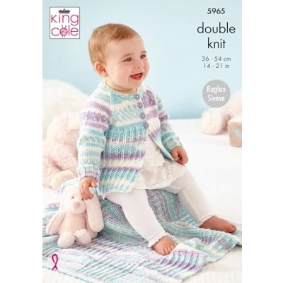 Image of King Cole Double Knit Baby DK Knitting Pattern Matinee Coat Cardigan &amp; Blanket (5965)