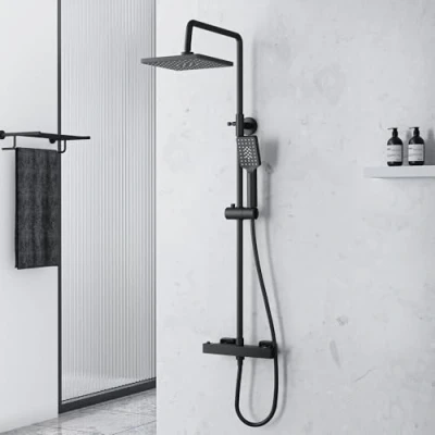 Image of MORADO Matte Black Thermostatic Shower Set,Adjustable Height Mixer Set for Bathroom,Thermostatic bar with Square Rainfall and Multi Function Handheld Shower,Matte