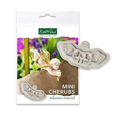 Image of Katy Sue Mini Cherubs Silicone Mould for Cake Decorating &amp; Crafts Makes 2 Symmetrical with Wings One Heart