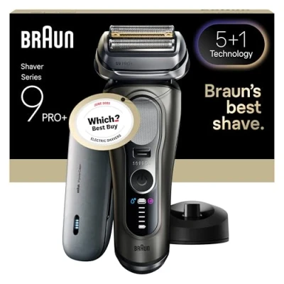 Image of Braun Series 9 PRO+ Electric Shaver, Wet &amp; Dry Razor for Men with 5+1 Ultra Thin Precision Blades, Pro SensoAdapt, Up to 60 min, PowerCase, Charging Stand, (Model 9625S), Graphite