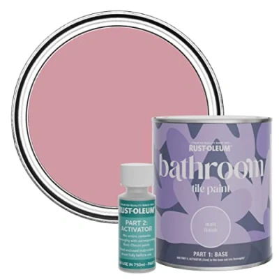 Image of Rust Oleum Pink Water Resistant Bathroom Tile Paint in Matt Finish Dusky 750ml