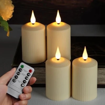 Image of FREEPOWER 4pcs LED Candles with Remote Control Timer Flickering Outdoor Flameless Pillar Battery Operated, Warm White, Advent Candles, 350+ Hours, Diameter 5 x 10.5cm
