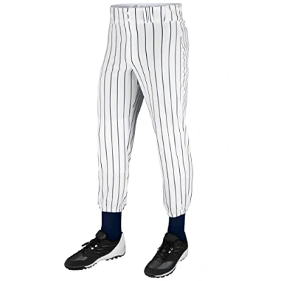 Image of CHAMPRO Traditional Fit Triple Crown Classic Baseball Pants with Knit in Pinstripes and Reinforced Sliding Areas, White, Navy pin, x Large