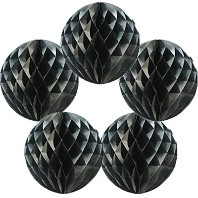 Image of Time to Sparkle 5 Pack Tissue Paper Honeycomb Balls Table Centrepiece Lantern Garland Wedding Decoration Ball black, 8&quot;(20cm)