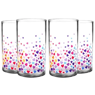 Image of Youngever 4 Pack 16 Ounce Plastic Tumblers, Glasses, Cafe Break Resistant Drinking Shatterproof Beverage Reusable NO BPA Top rack Dishwasher Safe (3D Heart)