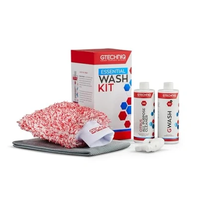 Image of Gtechniq Essential Wash Kit for Cars, Car Washing with Shampoo, Wheel Cleaner, Microfibre Mitt and Towel, Accessories Highly Effective Cleaning