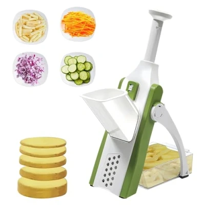 Image of Multifunctional Mandoline Slicer Safe Vegetable Chopper 6 Cutting Modes Julienne Dicer for Kitchen, Potato Slicer, Adjustable Cutter (Green &amp; White)