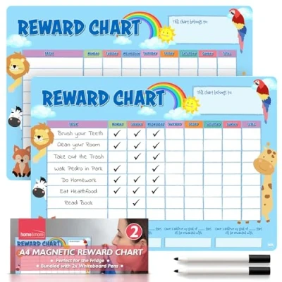 Image of SOL 2pk A4 Magnetic Reward Chart for Children with Pens Chores Kids Behaviour Charts Chore