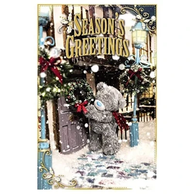 Image of Me To You Christmas Card Open Xmas Bear With Wreath