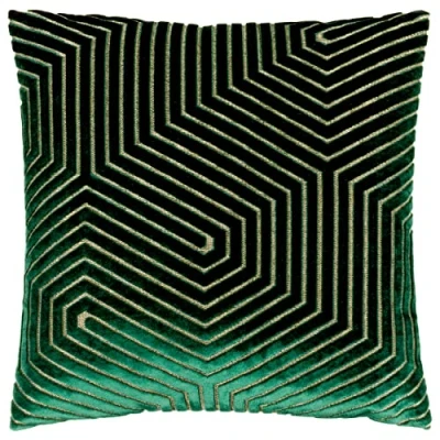 Image of Paoletti Evoke Geometric Cut Velvet Cushion Cover Emerald One Size