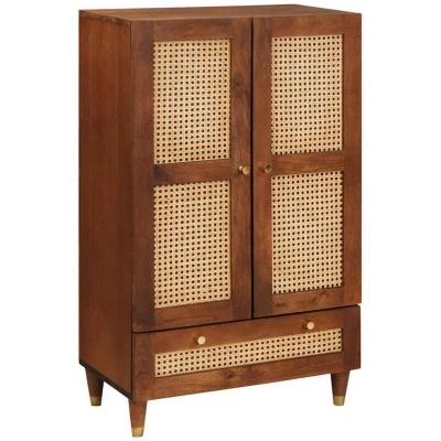 Image of vidaXL Media Storage Cabinets &amp; Racks Brown Cane and solid mango wood