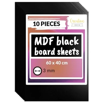 Image of Creative Deco 10 x Black MDF Board Sheet 600 400 3 mm Wooden Blank for Drawing, Home Decor, Art and Craft, Painting, DIY Projects, Laser Cutter, Pyrography