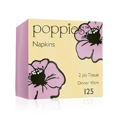 Image of Poppies Pink 40cm x 4 Fold 2Ply Dinner Napkins 125