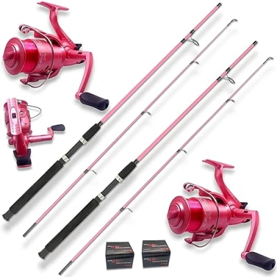 Image of CARP STALKER Pink Rods 12FT 2PC Girls Fishing Women + 2 Max 60 Reels