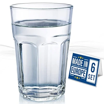 Image of CRYSTALIA Drinking Glasses Set of 6, Tall Glasses, 360ml European Glass 100% Lead Free Water Tumblers 6 for Water, Juice Iced Tea Soda