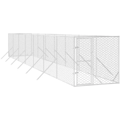 Image of vidaXL Outdoor Dog Kennel Silver 2x14x2 m Galvanised Steel