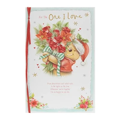 Image of Winnie The Pooh For One I Love Floral Christmas Card Xmas Greeting Cards
