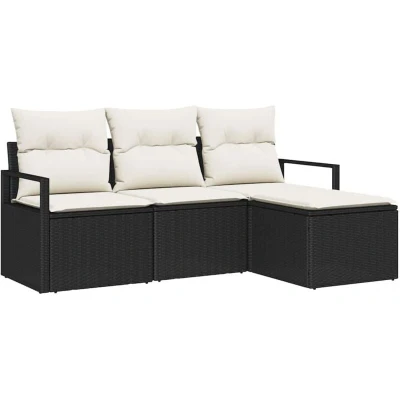 Image of vidaXL 4 Piece Garden Sofa Set with Cushions Black Poly Rattan