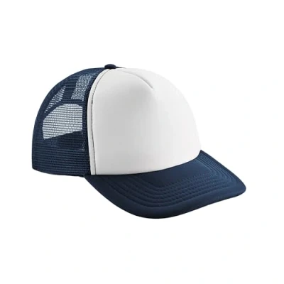 Image of Beechfield Vintage Plain Snap Back Trucker Cap Classic Retro Style Hat French Navy/White