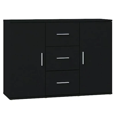 Image of vidaXL Black Sideboard with 2 Doors and 3 Drawers Modern Design Functional Engineered Wood Storage Cupboard for Living Room, Bedroom