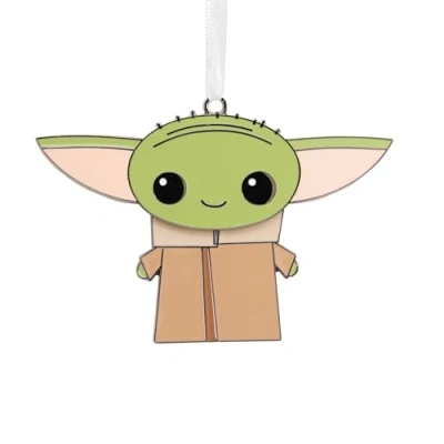 Image of Hallmark The Mandalorian Grogu Moving Metal Ornament, Star Wars Tree Decoration, Hanging Christmas Gifts for