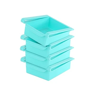 Image of GEEZY Fridge Storage Organiser Retractable Drawer Under shelf Space Saving Basket Fruit and Veg Containers Set of 4