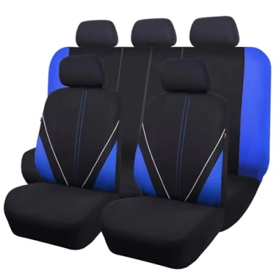 Image of Flying Banner Universal Breathable Mesh Cloth Car Seat Covers Full Set Airbag Compatible Cushions Protector (Black and Blue)