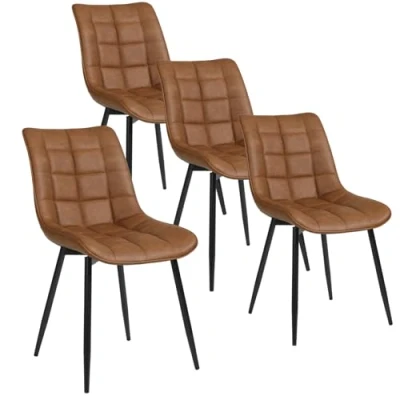 Image of WOLTU Dining Chairs Set of 4 Kitchen Counter Leisure Lounge Living Room Corner Light Brown Faux Leather Reception with Backrest and Padded Seat