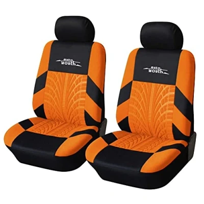 Image of AUTOYOUTH Car Seat Covers TIRE TRACK Fashion Front Pair Universal For Cars Truck Van Set Protector Auto Parts, Orange