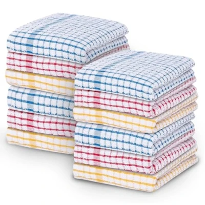 Image of GC GAVENO CAVAILIA Tea Towels 12 Pack (45 x 65 Cm) 70% Cotton, 30% Polyester Kitchen Set Quick Drying Absorbent Cloth Dish Bar Chef Towel For Cleaning Washable