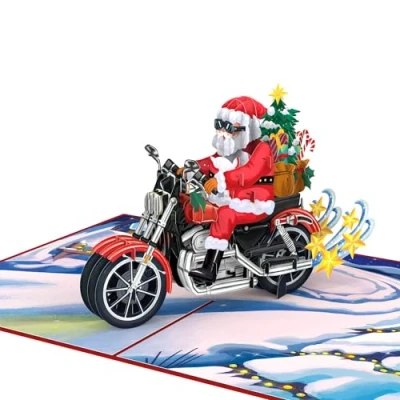 Image of papercrush® Pop Up card Santa on Motorbike Funny Christmas for him, 3D Xmas Men and Boys (Father &amp; Uncle), Merry Bikers, December birthday Dad or Brother