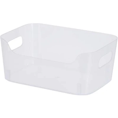 Image of Clear Plastic Storage Basket Handy Organiser Tidy Box (4, Mini)