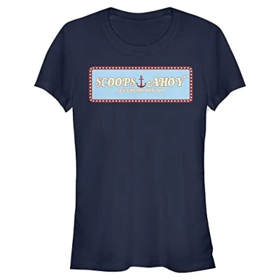 Image of Stranger Things Women&#039;s Scoops Ahoy Panel Short Sleeve T Shirt, Navy Blue, XL