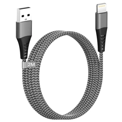 Image of iPhone Charger Cable 2M, [Apple MFi Certified]iPhone Lightning 2M Long Charging Nylon USB Fast Lead Wire for 14 13 12 11 Pro Max XR X 8 7 SE,iPad