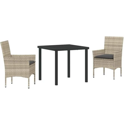 Image of vidaXL 3 Piece Garden Dining Set with Cushions Light Grey Poly Rattan