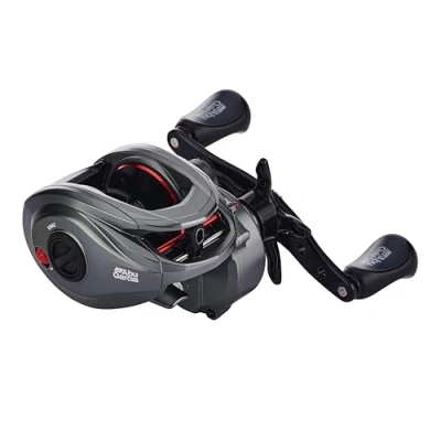 Image of Abu Garcia MAX 40 60 Low Profile Reel, Fishing Baitcast Reels, Predator Fishing, Pike, Zander, Catfish, Unisex, Grey/Red, 61 Left Hand