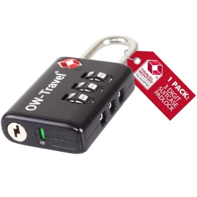 Image of TSA Approved Luggage Locks Suitcase with Indicator Open Alert (1 Pack) OW Travel 3 Digit Security Padlock Combination Padlocks Code Lock for Zipper Bag Case Backpack Gym Locker (Black)
