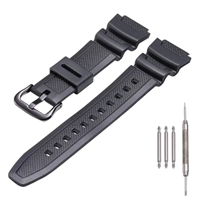 Image of MCXGL Natural Resin Replacement Watch Band Compatible with Casio AE 1200 SGW 300H MRW 200H W 735H Waterproof Rubber strap (Black black buckle)