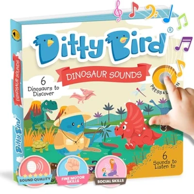 Image of Ditty Bird Dinosaur Book for Toddlers Realistic Dino Sound Interactive T Rex Board Books 1 3 Sensory, Musical Lovers Sturdy Nursery Rhyme Toys Baby