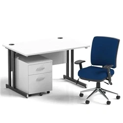 Image of Impulse 1200 Desk Cantilever White/Black 2 Dr Mobile Ped Blue Chair