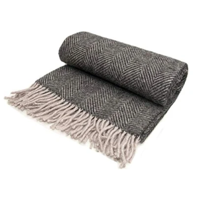 Image of Herringbone Pure New Wool Knee Rug Throw Small Blanket Charcoal/Silver Grey British Made by Tweedmill Textiles