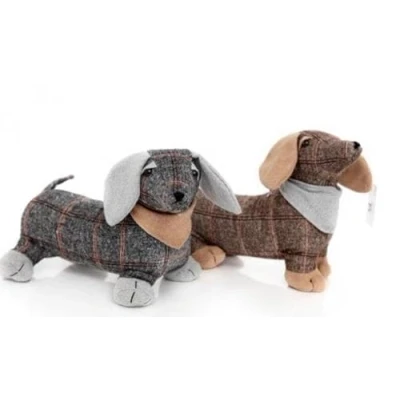 Image of Marco Paul Novelty Animal Doorstops Soft Plush Weighted Door Stopper Wedge Brown Fabric Home Décor Gift Heavy Duty Livingroom Bedroom Office Indoor Rustic Traditional Ornament (Grey Daschund)