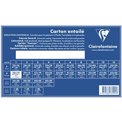 Image of Clairefontaine Ref 33995C White Canvas Board (Landscape) 22 x 14cm 3mm Thick, Made from 100% Cotton, Suitable for Oil &amp; Acrylic Paints, Acid Free Surface