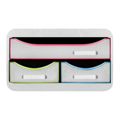 Image of Exacompta Ref. 311913D small BOX MINI 3 drawers 1 drawer for A4+ format documents 2 thin utensils dimensions 347 x 278 130 mm White/harlequin/white